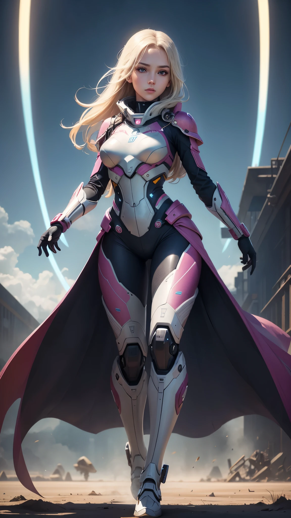 (Perfect Anatomy:1.4,Highest quality、超High resolution、High resolution、Highly detailed CG、8K Unit Wallpaper),((Biologically correct limb count))、(Symmetrical facial features))、Eyes with detailed description、Beautiful woman、Excellent style、(thin)、Facial detailing,masterpiece、Vibrant, Imaginary image of a girl in a mecha suit, ((Fly gracefully across the battlefield of the future)). The girl is full of energy, Bright colors contrast with muted hues, The mechanical beauty of the suit. The suit's vibrant colors and intricate details、Sophisticated, Mecha futuristic design.
