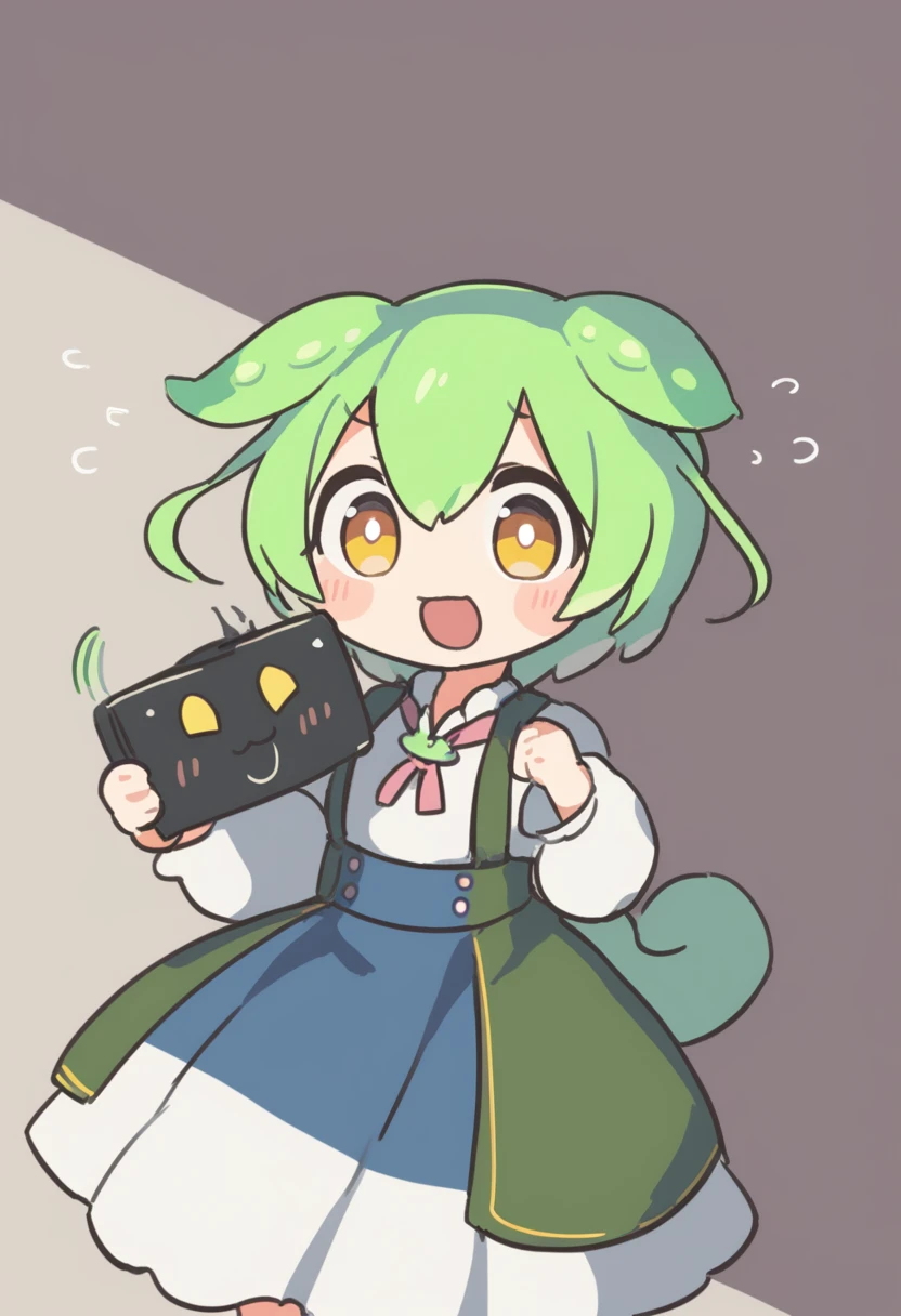 One girl,Zundamon,Voice Box ,Green Hair, Funny Face,medieval european clothing