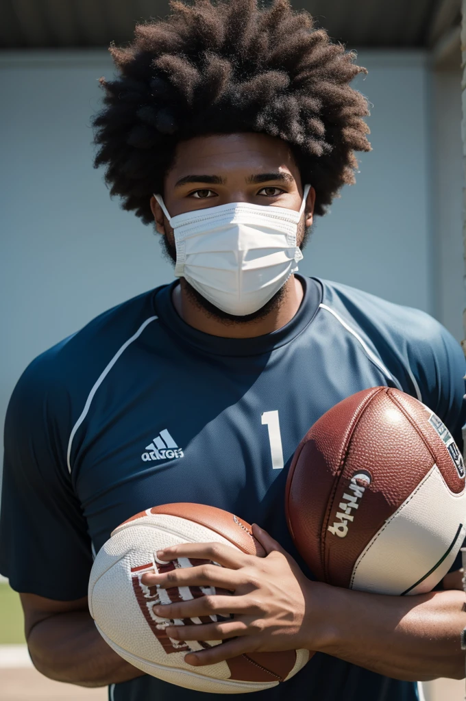football player, with afro hair wearing a mask on the face. Goalkeeper, with the Frakfurt uniform