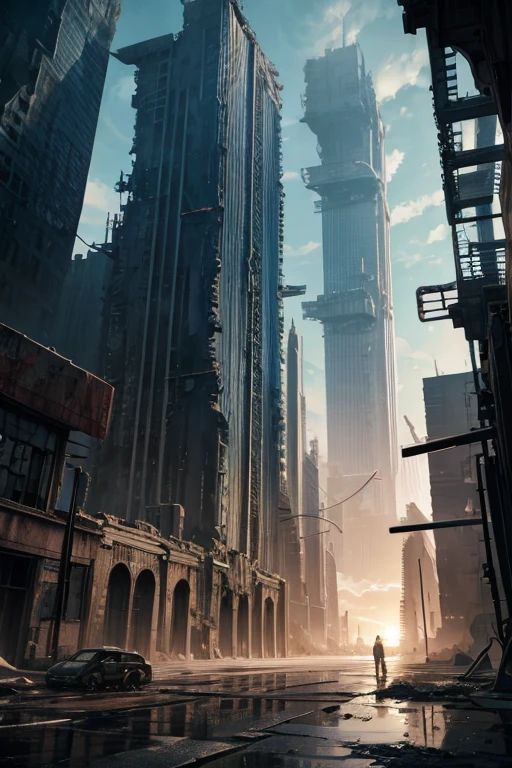 Highest quality、A ruined futuristic city、dim、Surrealism