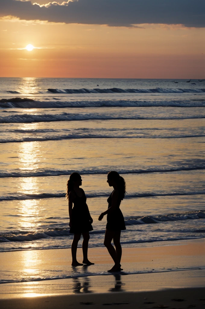Distant silhouette of a girl on the beach

