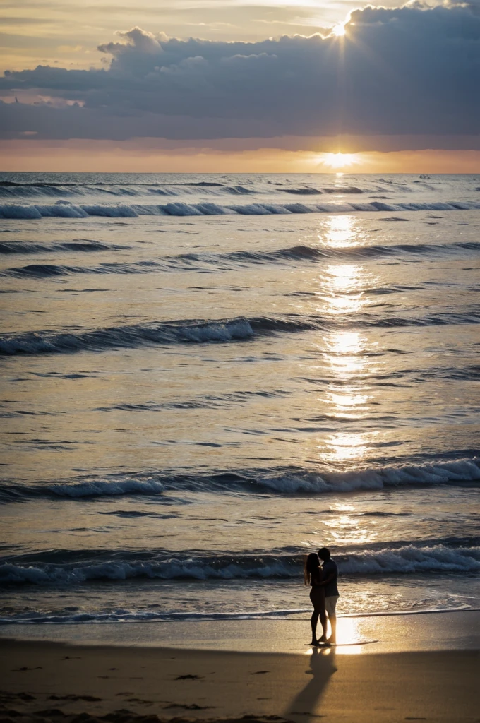 Distant silhouette of a couple on the beach in Oaxaca
