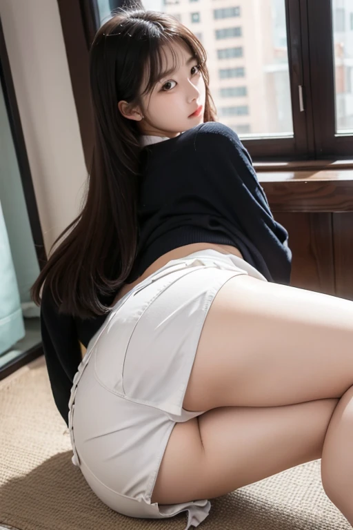 Korean,high school girl,Naughty,Sticking her butt out towards me,Big ,Beautiful thighs,mini skirt,I can see your pants,Long Hair,Short skirt,Beautiful Skin,tall,I&#39;m wearing heels,The whole body is shown from head to toe,Lying on the bed