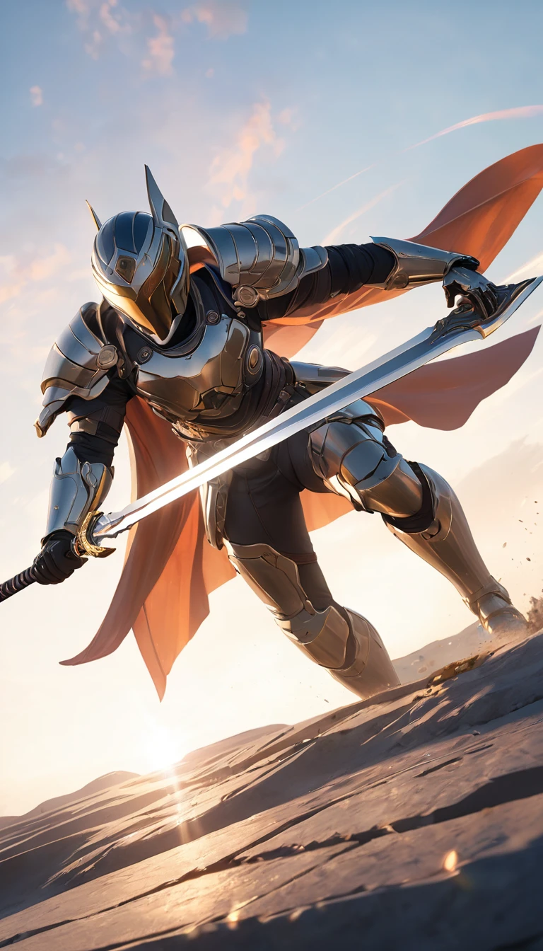 a large sawblade sword, highly polished chrome and titanium alloy, gleaming edge, dynamic pose, cinematic lighting, photorealistic, sci-fi, masterpiece, white background.