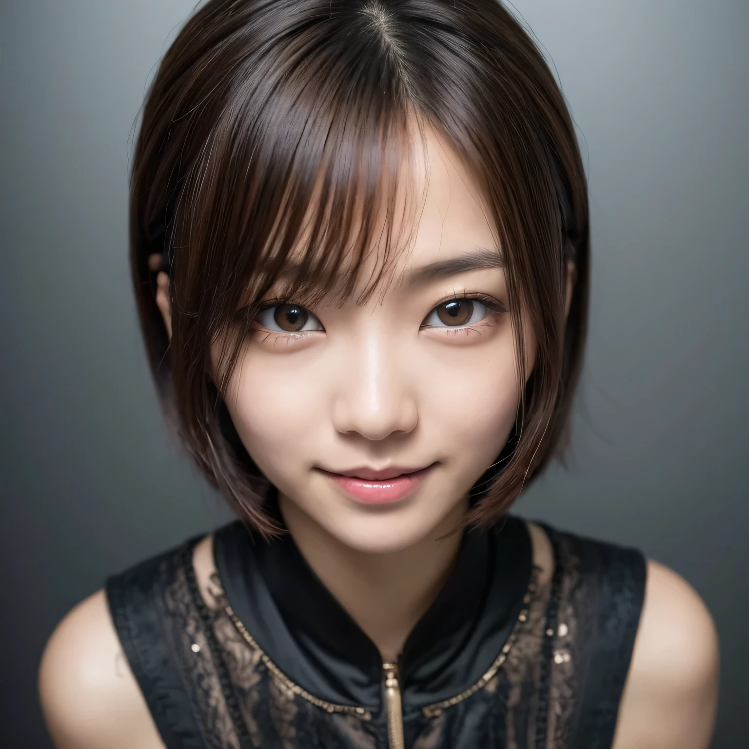 very beautiful japanese woman, kawaii, in cute room,(detailed large eyes, smile, shy, midiskirt),(brunette curled short hair:1.1),high heeled pumps, (high resolution detail of human skin texture:1.4,rough skin:1.2),(portrait:1.8),(indirect lighting), full body, shot from above, 8k