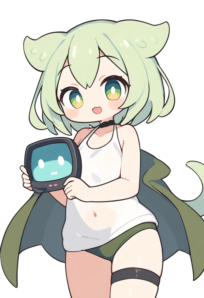 One girl,Zundamo,Voice Box ,Green Hair, masterpiece, Highest quality,Little、Simple white background