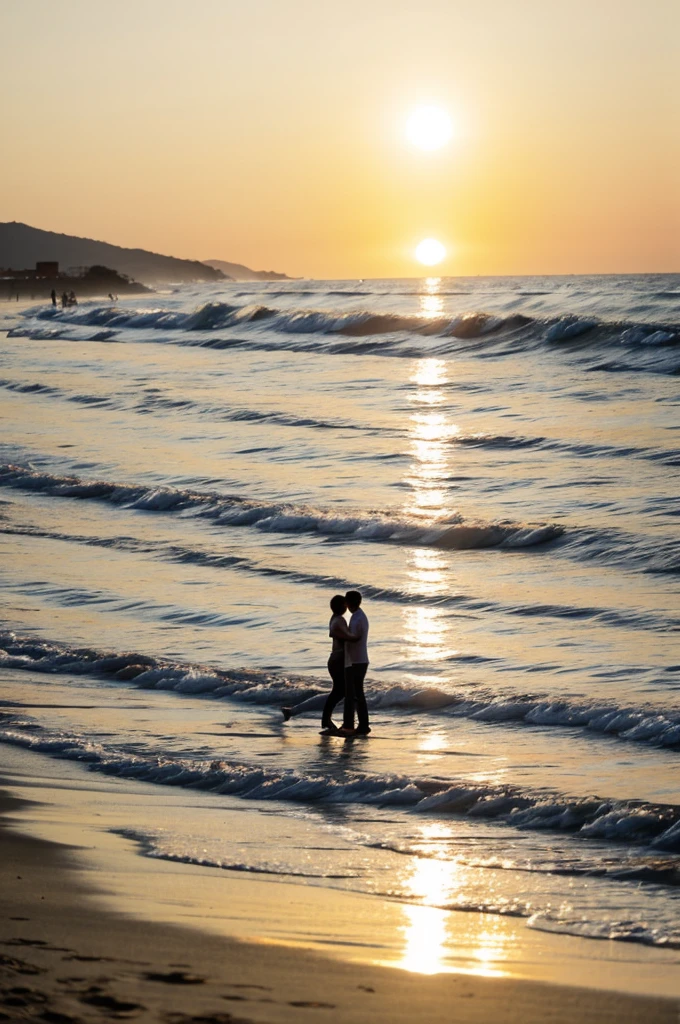 Silhouette of a couple on the Zacatela beach of Oaxaca