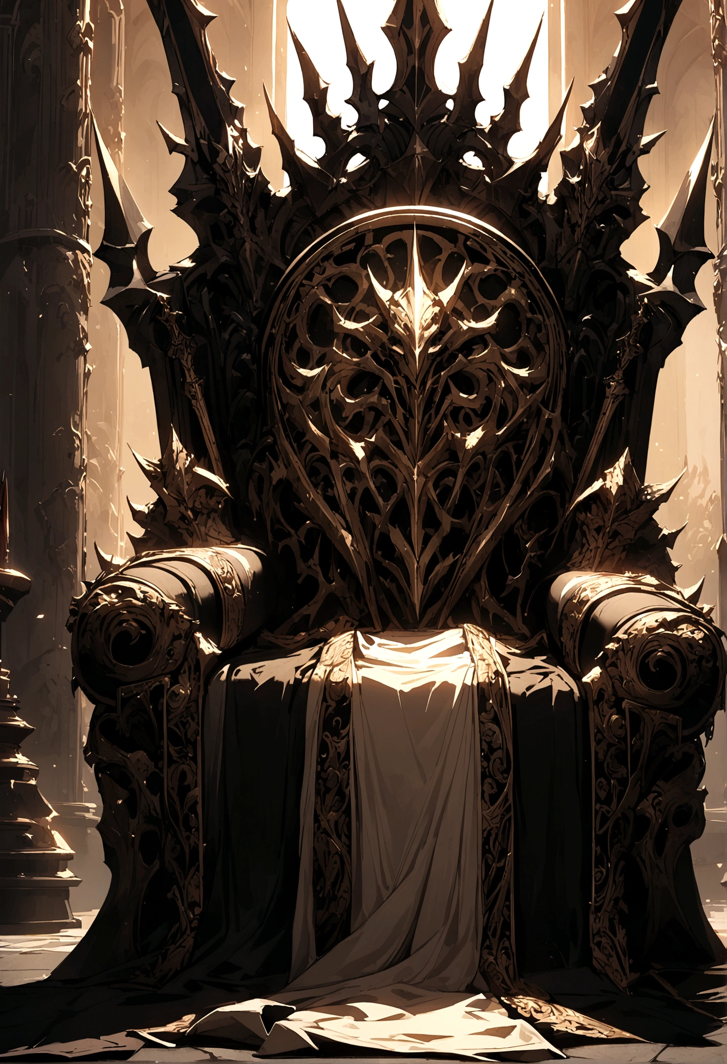 solo, black Throne of Power, swords on throne, no humans
