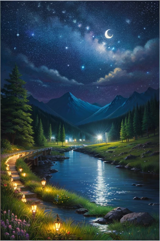Highest quality、Landscape painting、nature、night景、night、moon、Starry Sky