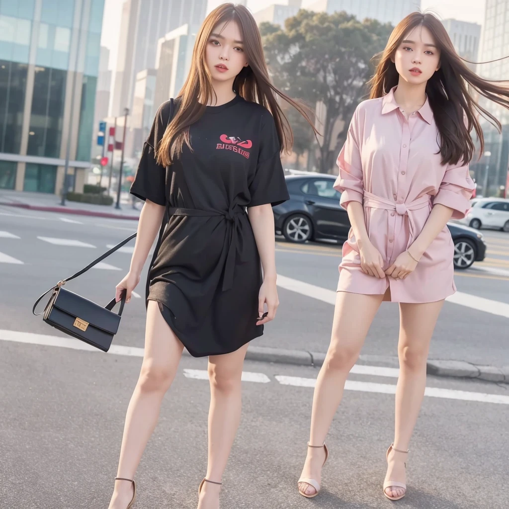 mix4, 20d, solo, long_hair, shirt, dress, high_heels,full_body, look_at_viewer, (8k, RAW photo, best quality, masterpiece:1.2), (realistic, photo-realistic:1.37), professional lighting, photon mapping, radiosity, physically-based rendering,
