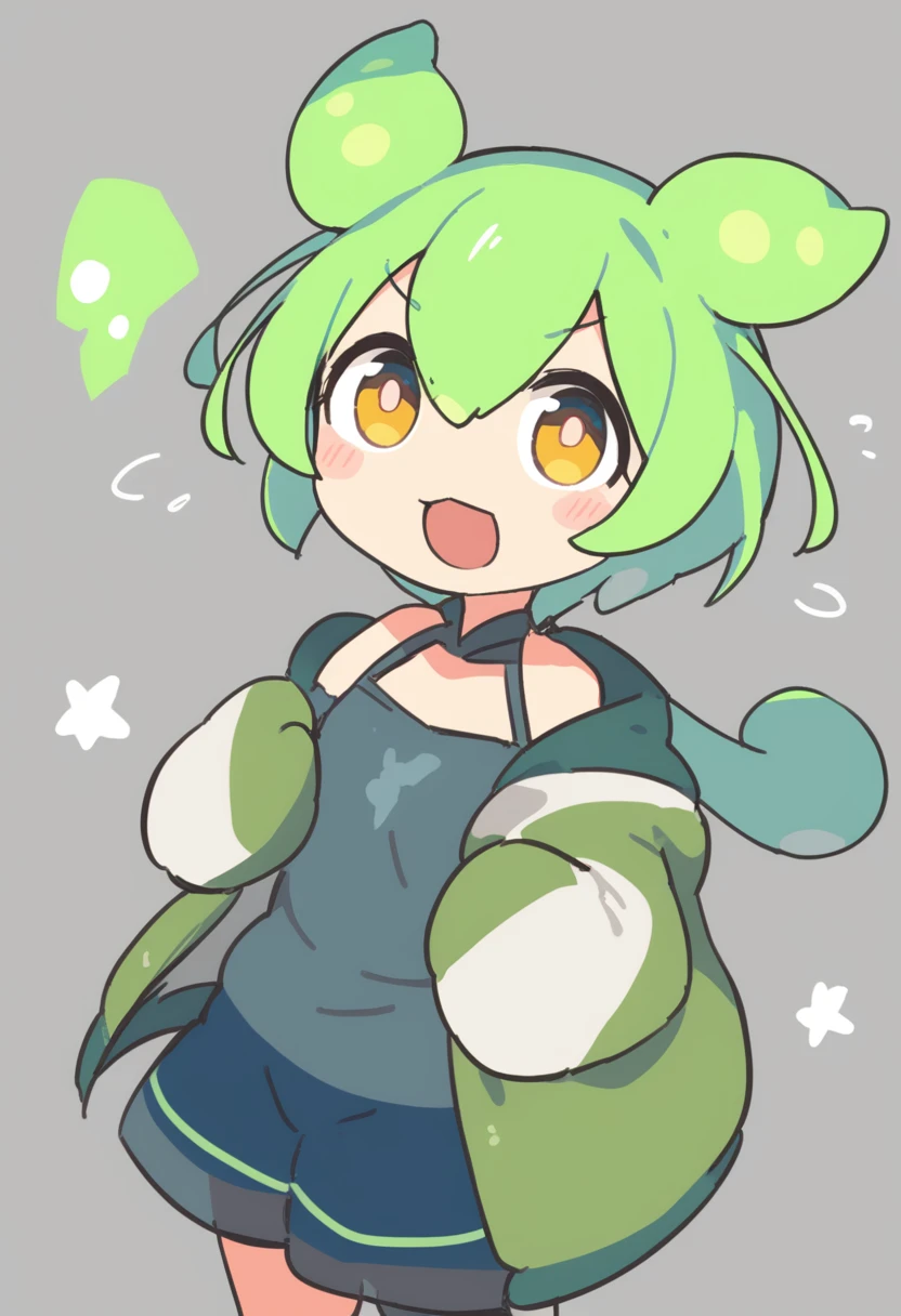 One girl,Zundamon,Voice Box ,Green Hair, smile,Simple white background、No text