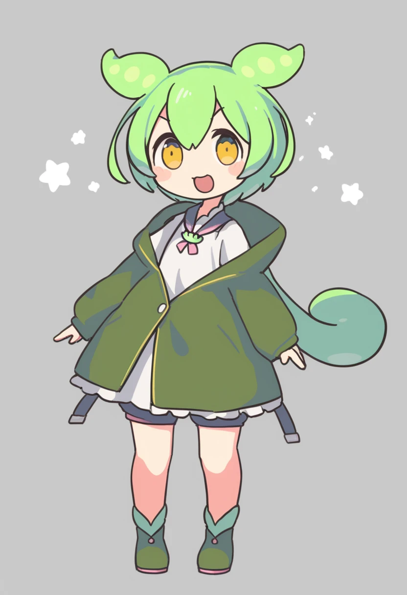 One girl,Zundamon,Voice Box ,Green Hair, smile,Simple white background、No text