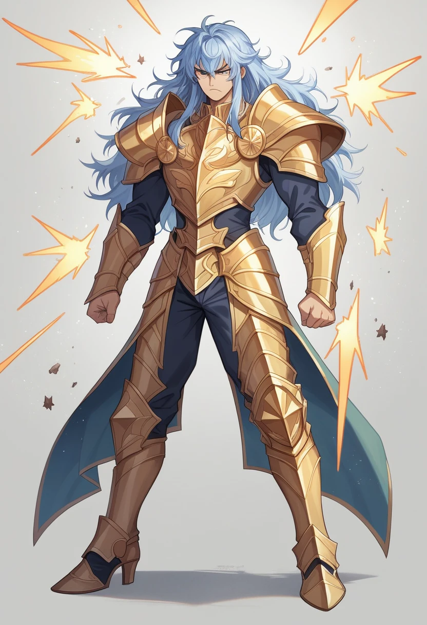 ultra high saturation，（Masterpiece）， full body photo，（best quality）， （1 man）， starry background，Wearing shiny gold armor.， Sexy lingerie type armor，Reveal your breasts，Revealing the waistline，revealing thighs，Cool pose， Saint Seiya Armor， messy hair，Highly detailed, anime style, movie light, Sparks, God Light, Ray traching, Film texture, Hyper HD, Texture, Awesome details, Anatomically correct, High resolution，ultra high saturation，high definition，High gloss armor，Smooth skin，Serious expression,dark room,