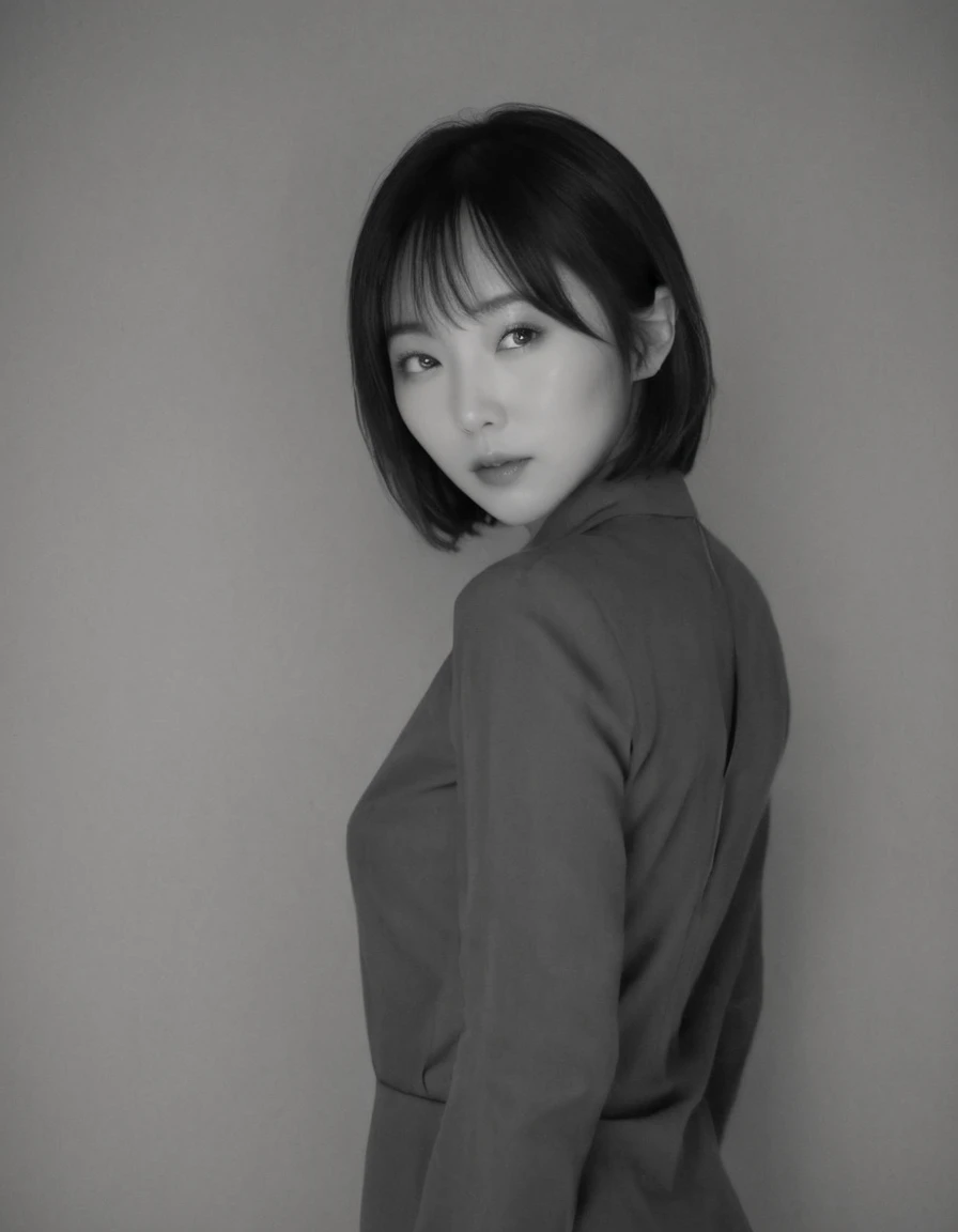 photorealistic, ((Black and White photography:1.6)), ((low-light photography:1.6)), best quality, masterpiece, ((full body view, view from the back :1.3)), skinny beautiful Korea nude actress Bae Doona looking herself in the mirror inside a dirty shabby dark room, ((Bae Doona realistic face:1.8)), ((very beautiful thin face, perfect detailed alluring eyes, very pointy nose, very sexy lips :1.3)), ((very horny face expression, very sensual smile :1.3)), ((look into the mirror:1.3)),  ((pale white skin:1.5)), ((messy short hair:1.3)), ((very skinny body, six-pack abs, very skinny legs :1.3)), ((very very huge breast, areola protruding, very pointy nipples :1.3)), ((spreading legs very wide in front of the mirror:1.3)), ((exposing vagina and very dense pubic hair on the mirror:1.5)), ((very very dense pubic hair:1.5)), ((very very thick pubic hair:1.5)), ((very wide open vagina hole:1.3)), ((perfect body anatomy:1.3)), ((sensual dynamic pose:1.3)), (background is (a mirror inside a dirty shabby dark room:1.3)), ((the mirror shows the reflection of Bae Doona's naked body:1.8)), sensual photo of Bae Doona nudist erotically in front of a mirror in Black and White film color, ((dark lighting, lens flare, sharp focus :1.3)), photography concept of cheap Asian comfort girl, editorial erotic model photography, Playboy magazine editorial photo, fine art nude photography, 90's nude photography, award winning nude photography