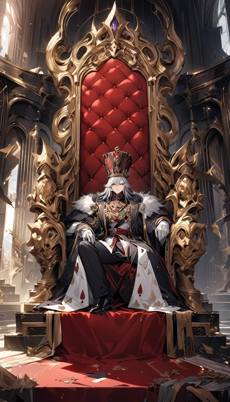 quality\(8K,非常に精細なCGユニットのwallpaper, masterpiece,High resolution,top-quality,top-quality real texture skin,Surreal,Increase the resolution,RAW Photos,最高quality,Very detailed,wallpaper\),BREAK, Throne of Power, Alice in Wonderland、Trump Country, Spade Empire, Alice sitting on a gorgeous throne, Spade family crest, The Last Emperor, Red carpet, Gold embroidery、Trump's guards stand guard、Disciplined Imperial Guard、White Palace、chalk、pure white、、