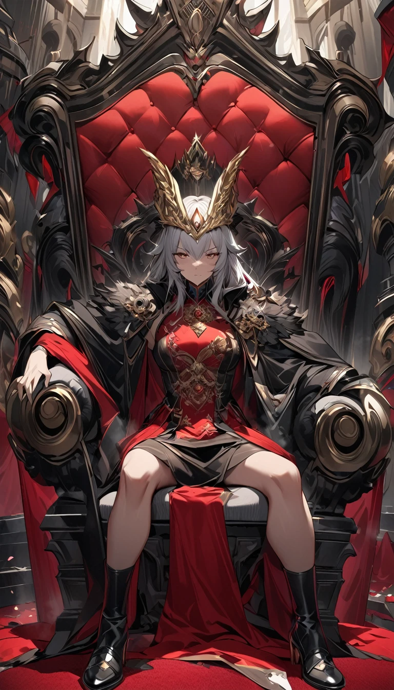 quality\(8K,非常に精細なCGユニットのwallpaper, masterpiece,High resolution,top-quality,top-quality real texture skin,Surreal,Increase the resolution,RAW Photos,最高quality,Very detailed,wallpaper\),BREAK, Throne of Power, Alice in Wonderland、Trump Country, Spade Empire, Alice sitting on a gorgeous throne, Spade family crest, The Last Emperor, Red carpet, Gold embroidery、Trump's guards stand guard、Disciplined Imperial Guard、White Palace、chalk、pure white、、