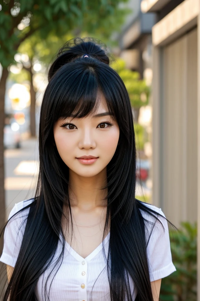 real cute asian woman with long black hair