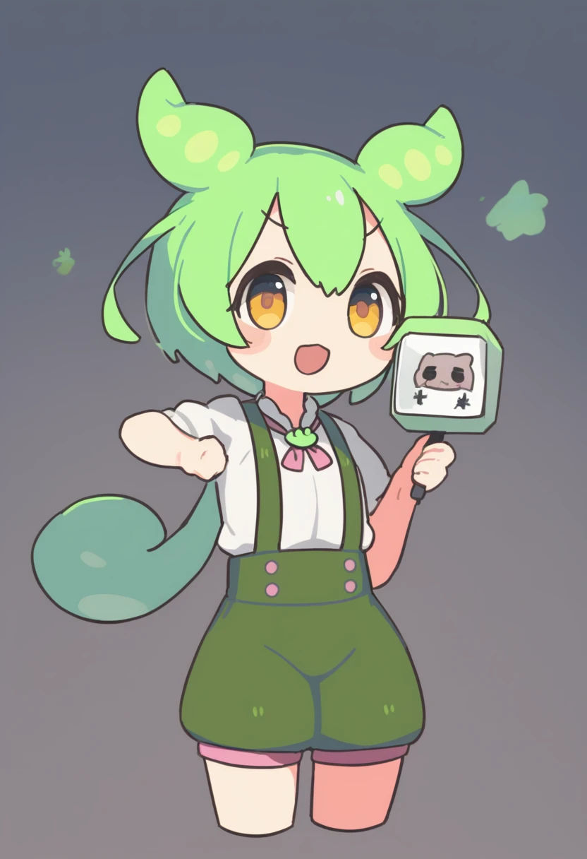 One girl,Zundamon,Voice Box ,Green Hair, smile,Simple white background、No text、Survival Craft