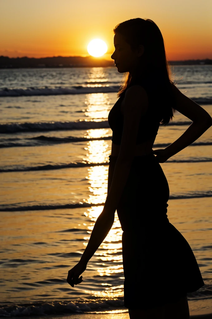 
Silhouette of a girl at sunset 
