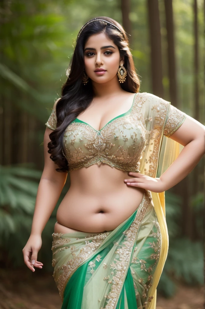 1 Heavenly beautiful and goddess beauty cute and sweet looking face Arabian woman in front of forest villge, Heavenly beautiful Overweight, Heavenly beautiful Extremely fat, Heavenly beautiful and attractive Chubby figure , Heavenly beautiful looking and eye catching luxury style saree , reaching out, Heavenly beautiful Arabian woman, 16k, High resolution, masterpiece, highest quality, fine skin, close up figure view, Realistic Photograph
