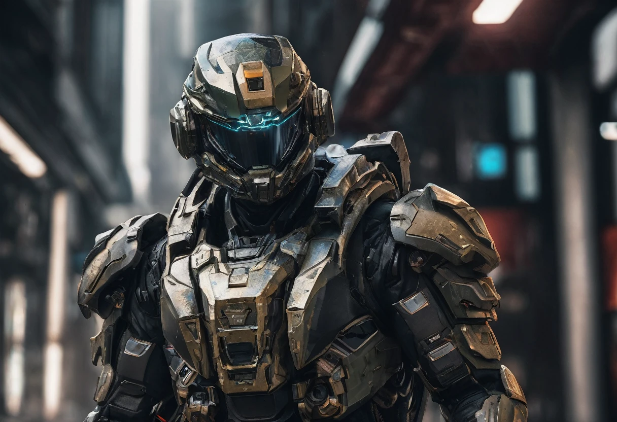 portrait of a soldier, man, Cyberpunk, Cyber Warrior, Wear camouflage armor with futuristic themes and metal parts, (Wear a helmet:Leakage of the face), Science Fiction, Science Fiction小说, Science Fiction action scence, Half face, Fine details of the highest quality, Ultra-fine face, Reality, best quality, The best shadow, High contrast, role conception, Moody, Film Grain, bright, Very detailed. photography, professional, 4K, 8k HD, Very detailed, professional