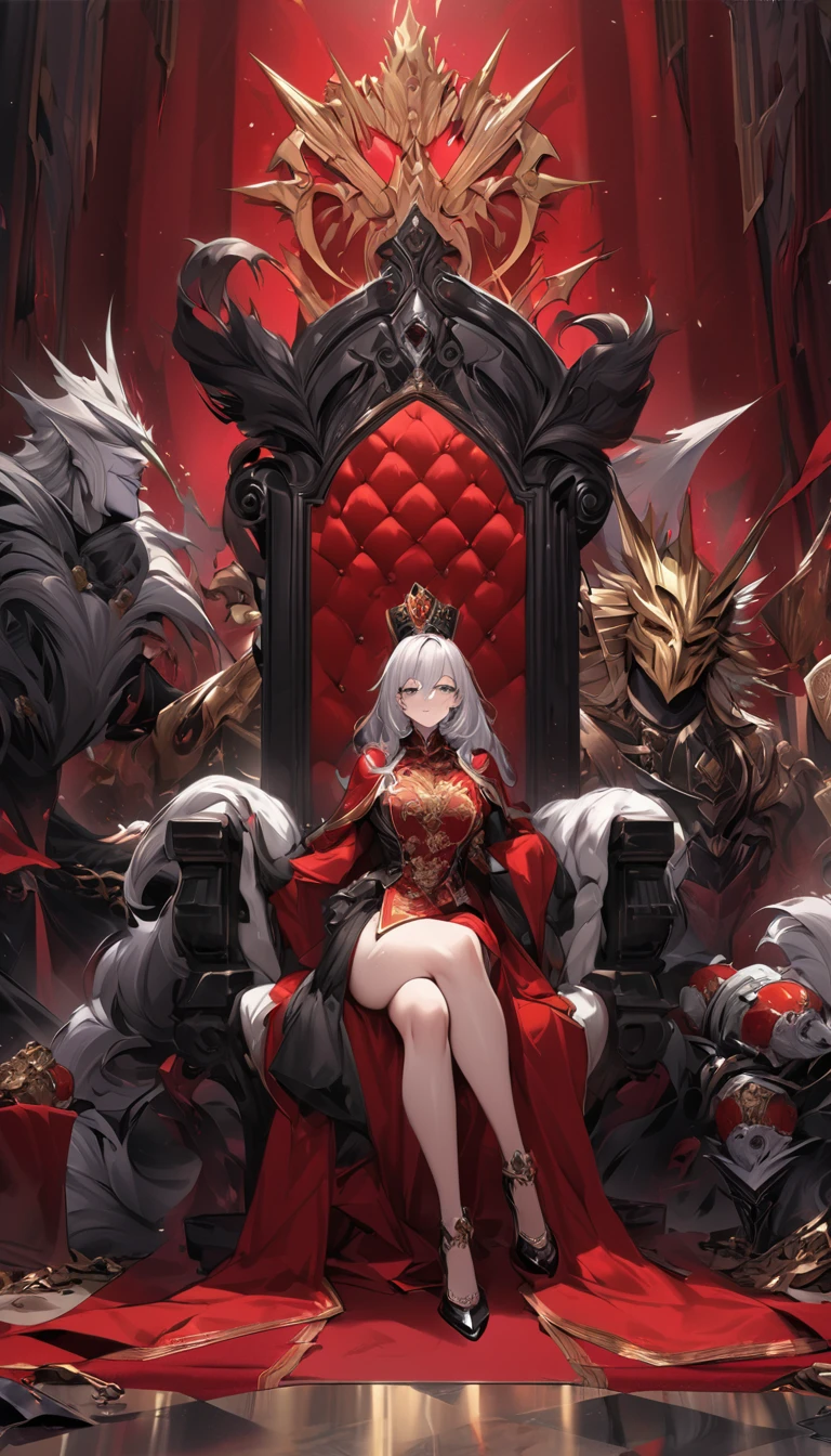 quality\(8K,非常に精細なCGユニットのwallpaper, masterpiece,High resolution,top-quality,top-quality real texture skin,Surreal,Increase the resolution,RAW Photos,最高quality,Very detailed,wallpaper\),BREAK, Throne of Power, Alice in Wonderland、Trump Country, Spade Empire, Alice sitting on a gorgeous throne, Spade family crest, The Last Emperor, Red carpet,　Gold embroidery、Trump&#39;s guards stand guard、Disciplined Imperial Guard、White Palace、chalk、pure white、、