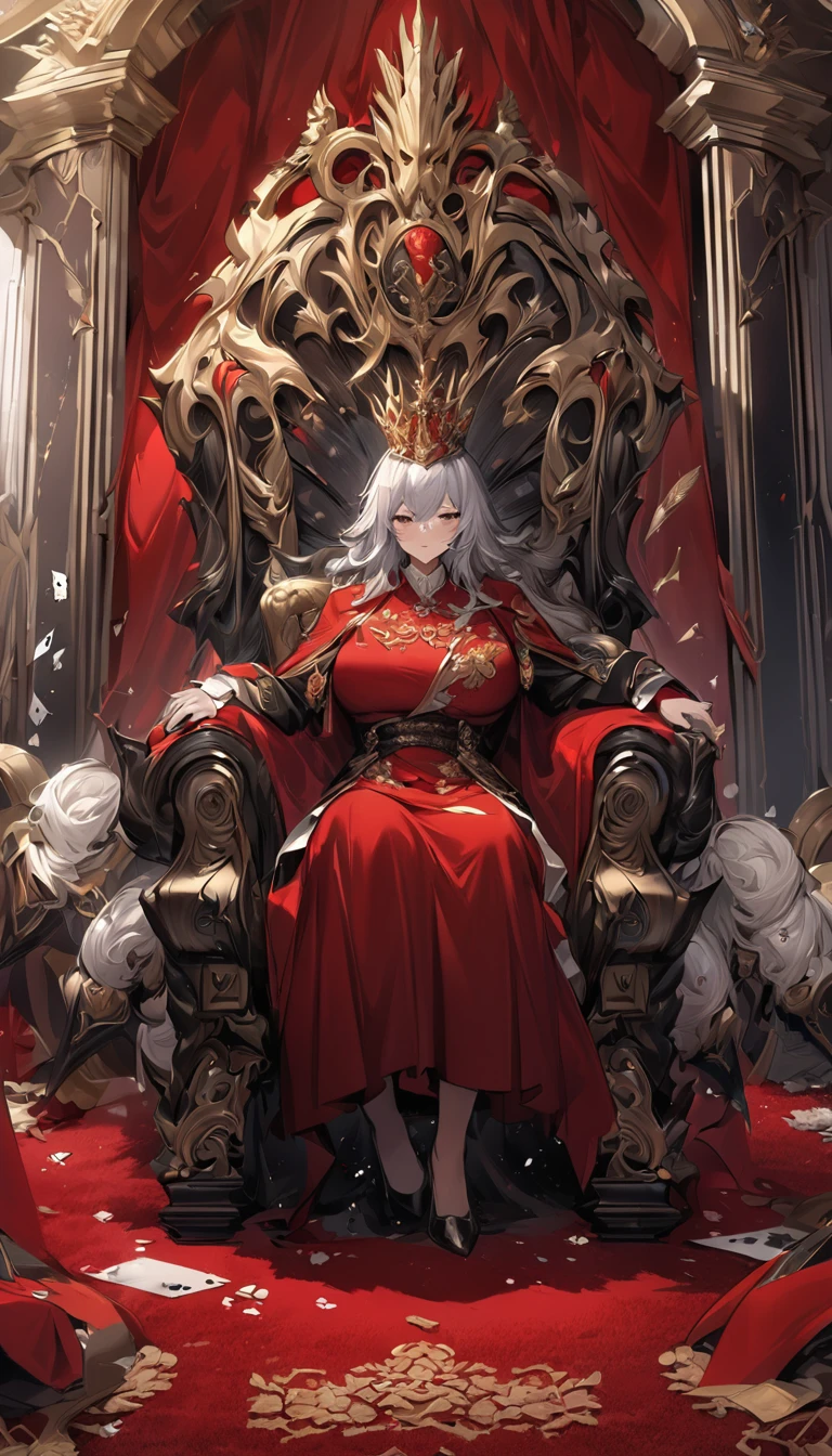 quality\(8K,非常に精細なCGユニットのwallpaper, masterpiece,High resolution,top-quality,top-quality real texture skin,Surreal,Increase the resolution,RAW Photos,最高quality,Very detailed,wallpaper\),BREAK, Throne of Power, Alice in Wonderland、Trump Country, Spade Empire, Alice sitting on a gorgeous throne, Spade family crest, The Last Emperor, Red carpet, Gold embroidery、Trump's guards stand guard、Disciplined Imperial Guard、White Palace、chalk、pure white、、