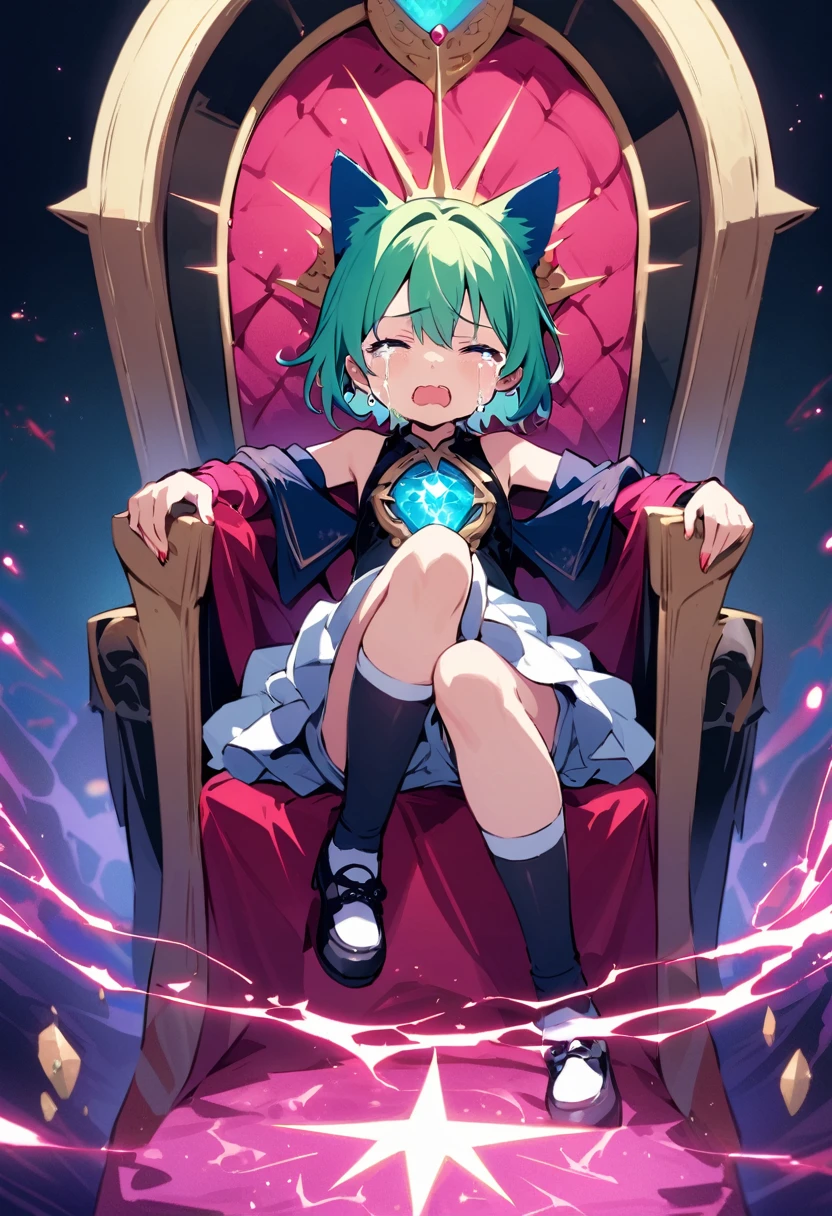 masterpiece, Highest quality, Illustration of the novel, High resolution, 18+ Adult content, Sensual, Intimate, Emotional, Passionate, romantic, sweet, Adorable, Innocent, Pure, Fascinating, Fascinatingな, Charm, mysterious, Fascinatingな, Fascinating, Immersive, Fascinatingな, dream-like, Surreal, Imaginative, Whimsical, Artistic, Avant-garde, timeless, elegant, Sophisticated, chic, Sophisticated, personality, original, Fascinatingな,One Girl,Deltamon_beta, alone, blue eyes, Knee socks, Animal ears, Bare shoulders, Blue Tail, Earrings,Removable sleeves, Green Hair, Sleeveless, Cat ear, bag, white Knee socks, Cat'tail,pink backpack,Pink school bag,Lavender lace: Lavender Peter Pan collar lace dress, Paired with ivory tights and Mary Jane shoes.,Cherry-blossom viewing, azalea, satsuki, azalea blizzard,
rest ((Avoidance method ((子Cat)), Crying face)),((Throne of Power,Throne of Power:1.3))