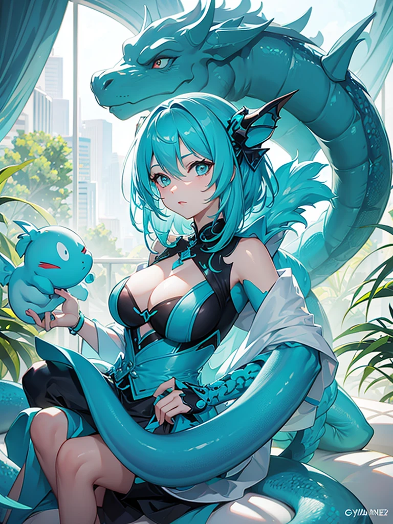 cyan hair half dragon milf