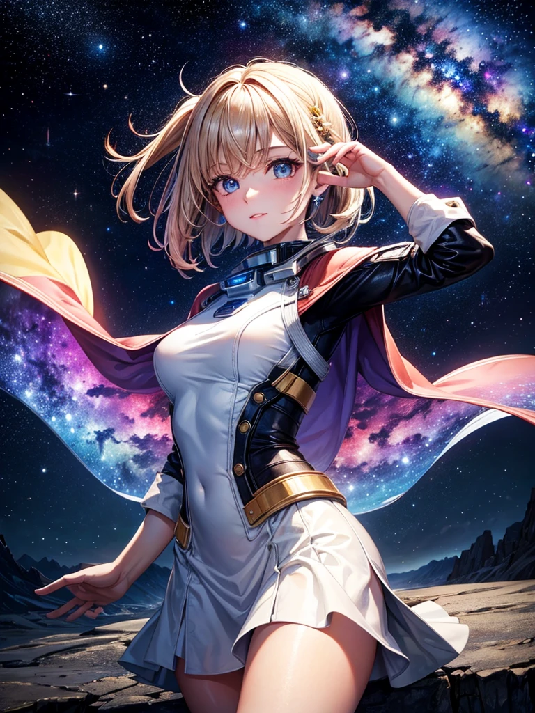 Highest quality,Highest Resolution,A beautiful girl from the future in space,Earth in the background,Milky Way,