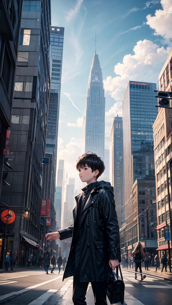 Cloudy weather and city , a boy holding hand with a girl