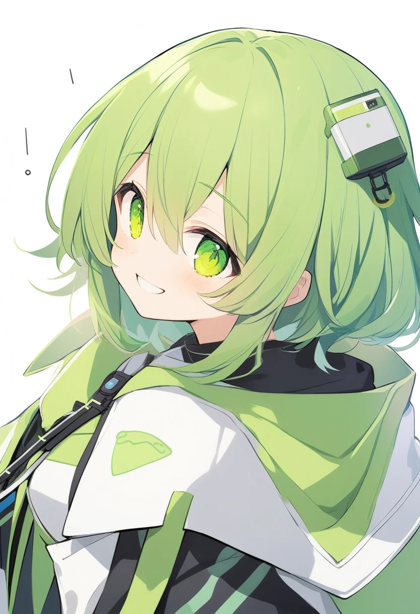 One girl,Zundamon,Voice Box ,Green Hair, smile,Simple white background、No text、I&#39;m doing survival、Has a hammer