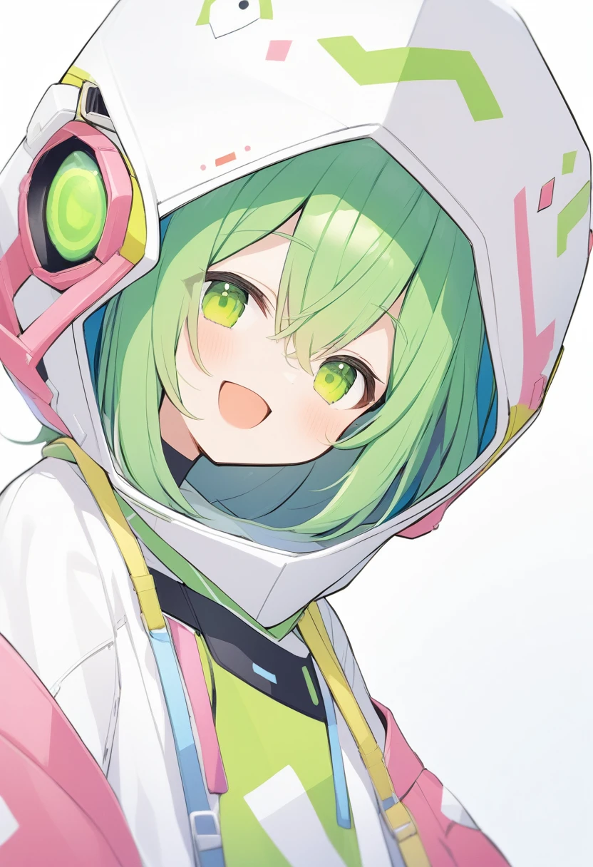 One girl,Zundamon,Voice Box ,Green Hair, smile,Simple white background、No text、I&#39;m doing survival、Has a hammer