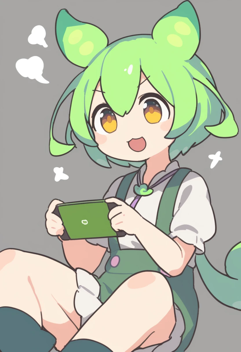 One girl,Zundamon,Voice Box ,Green Hair, smile,Simple white background、No text,Playing games
