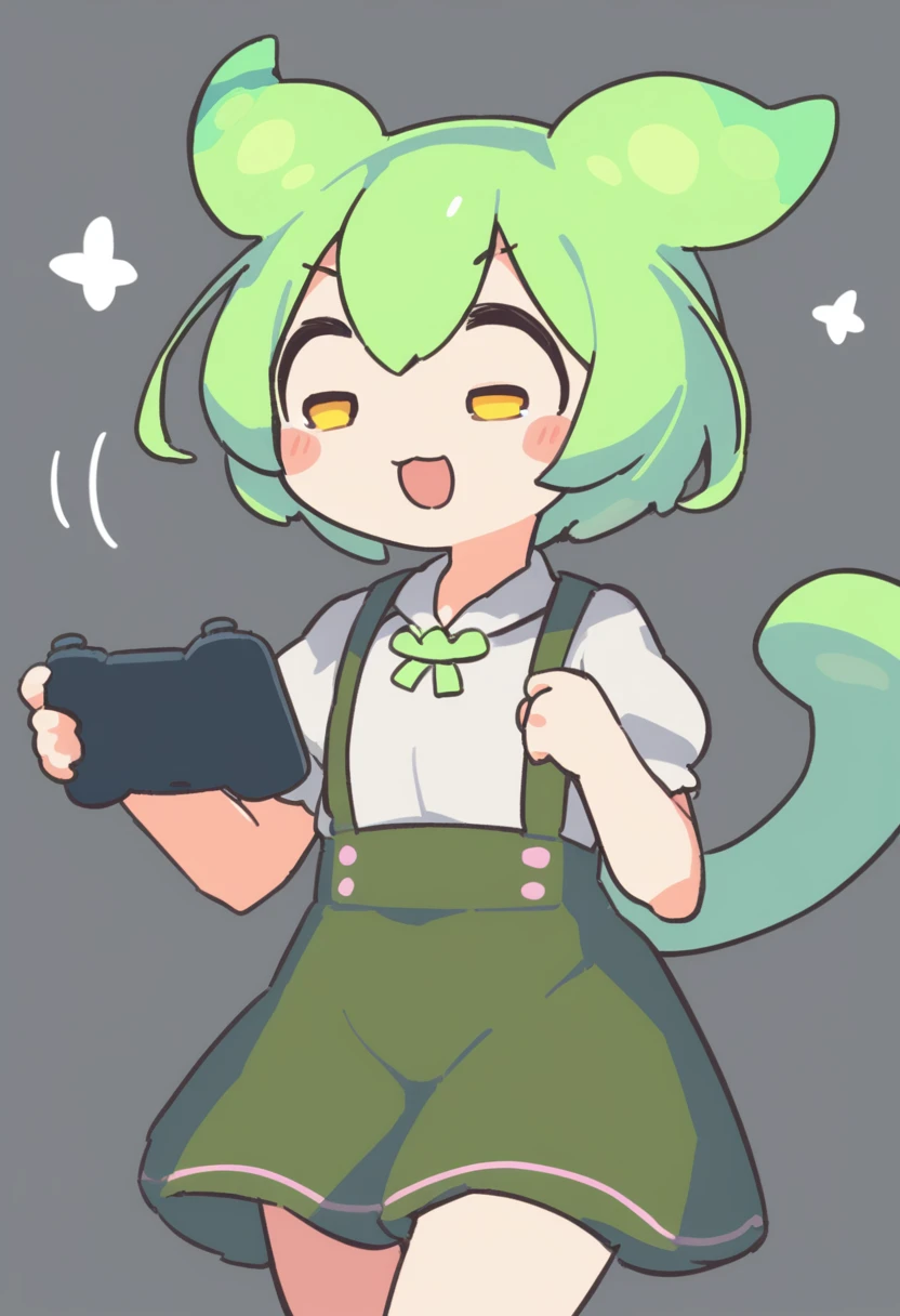One girl,Zundamon,Voice Box ,Green Hair, smile,Simple white background、No text,Playing games