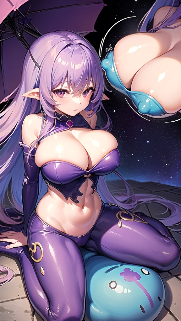 ((master piece)),((4k quality)),((detailed face)),((big breast)),shion,((that time i got reincarnated as a slime)),((big breast)),((big thigh)),((slim waist)),((purple suit)),((clean show of the cleavage)),((long haired)),((purple haired))