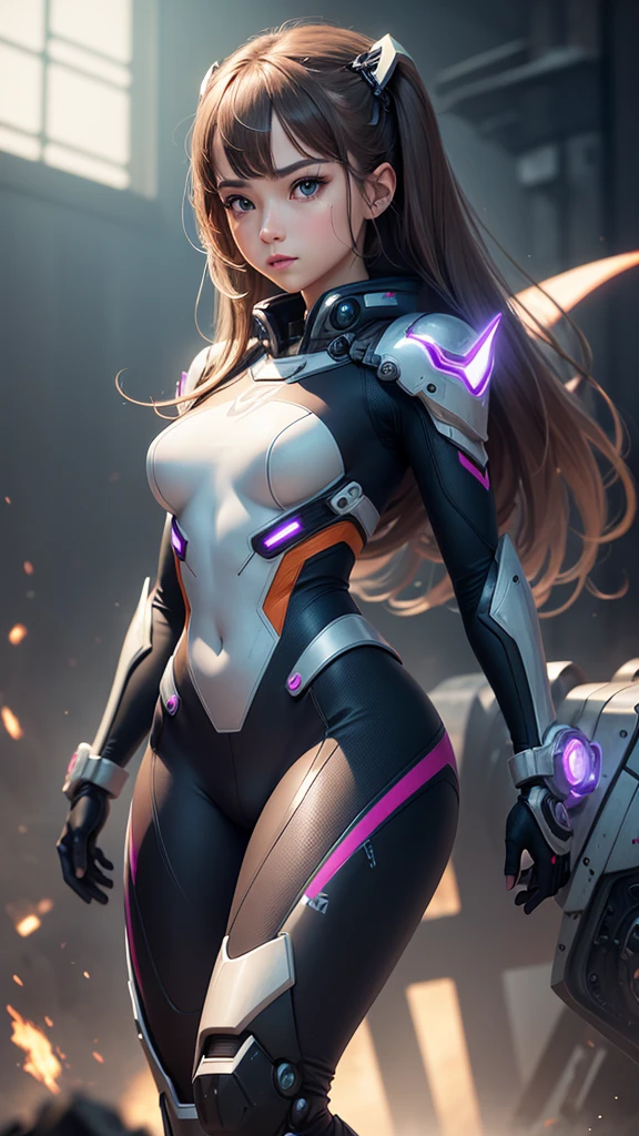 (Perfect Anatomy:1.4,Highest quality、超High resolution、High resolution、Highly detailed CG、8K Unit Wallpaper),((Biologically correct limb count))、(Symmetrical facial features))、Eyes with detailed description、Beautiful woman、Excellent style、(thin)、Facial detailing,masterpiece、Vibrant, Imaginary image of a girl in a mecha suit, ((Fly gracefully across the battlefield of the future)). The girl is full of energy, Bright colors contrast with muted hues, The mechanical beauty of the suit. The suit's vibrant colors and intricate details、Sophisticated, Mecha futuristic design.