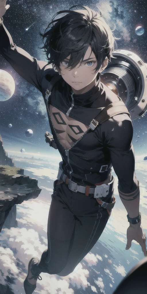 ridiculous resolution, high resolution, (masterpiece:1.4), super detailed, 1boy, seen from above, space, floating, --v 6