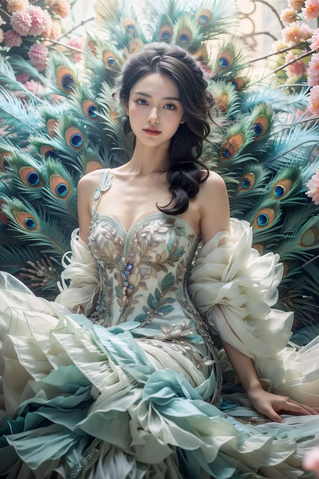 Suzhou Garden,1 Sister, Clear facial features,The skin is real,Long gray hair,Alone,Plum blossoms are in full bloom,black hair color hair,Branch,Upper part of the body,actual,Chinese clothes,fine texture,Intricate patterns,hair adornments,bblurry background,bblurry,awas,hair-bun, photore, A high resolution, 4K, 8K,