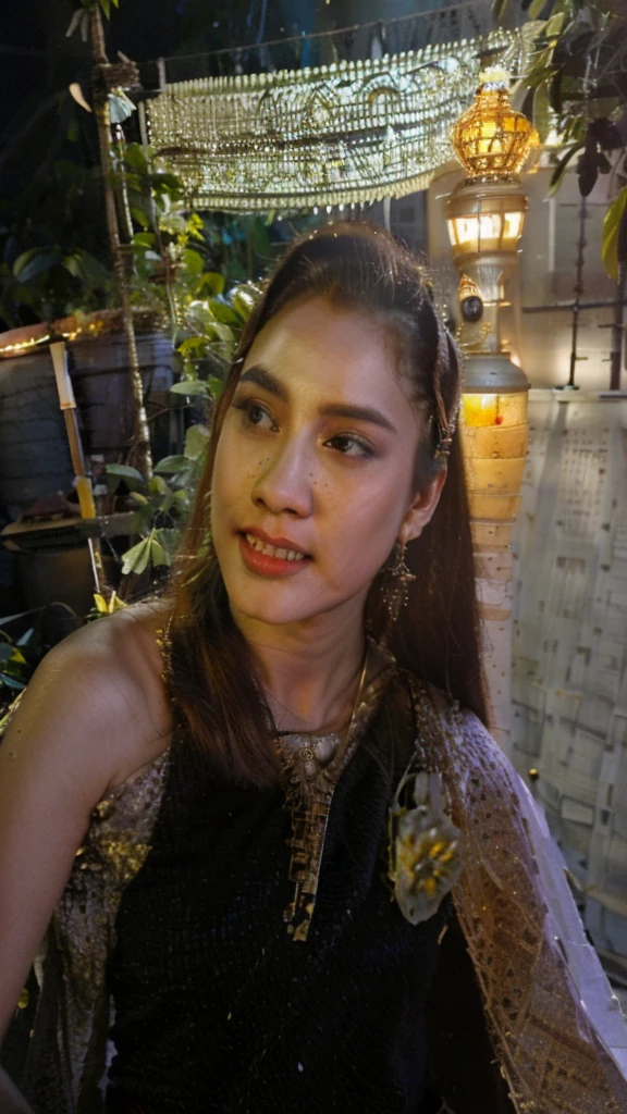 (photorealistic:1.4),(raw photo:1.2),(extremely detailed CG:1.2), (masterpiece:1.2), (best quality:1.2),looking at viewer,(cowboy shot)
,(20 year old girl),((solo)),(white thai tradition dress),(tradition shawl),(walking in garden),(golden jewelry),(garden background),(high detailed garden),(blue thai tradition pant),
,