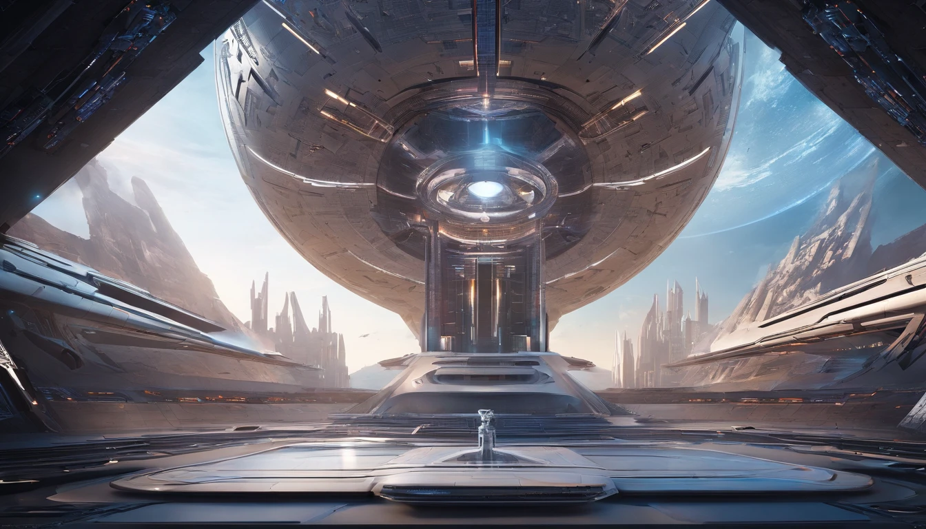 Make an epically humongous deep space nine space station, an Egyptian Pyramid, Babylon 5 with glowing windows mri machine millennium falcon, Rick Sternbach, Nicholas Meyer, George Lucas, Ridley Scott, Stanley Kubrick, Arthur C. Clarke, Larry Niven, cold metallic colors, dramatic space sky, 750k UHD resolution, 4D.