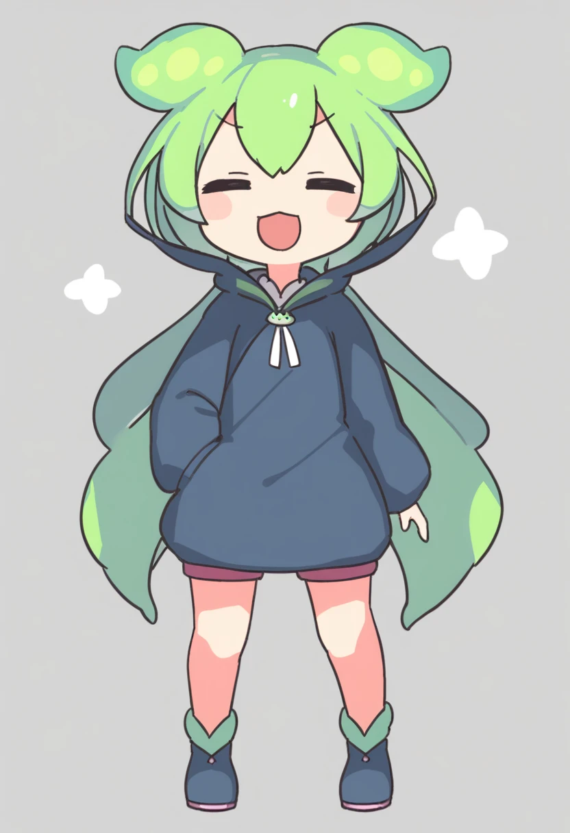 One girl,Zundamon,Voice Box ,Green Hair, smile,Simple white background、No text,Wearing armor