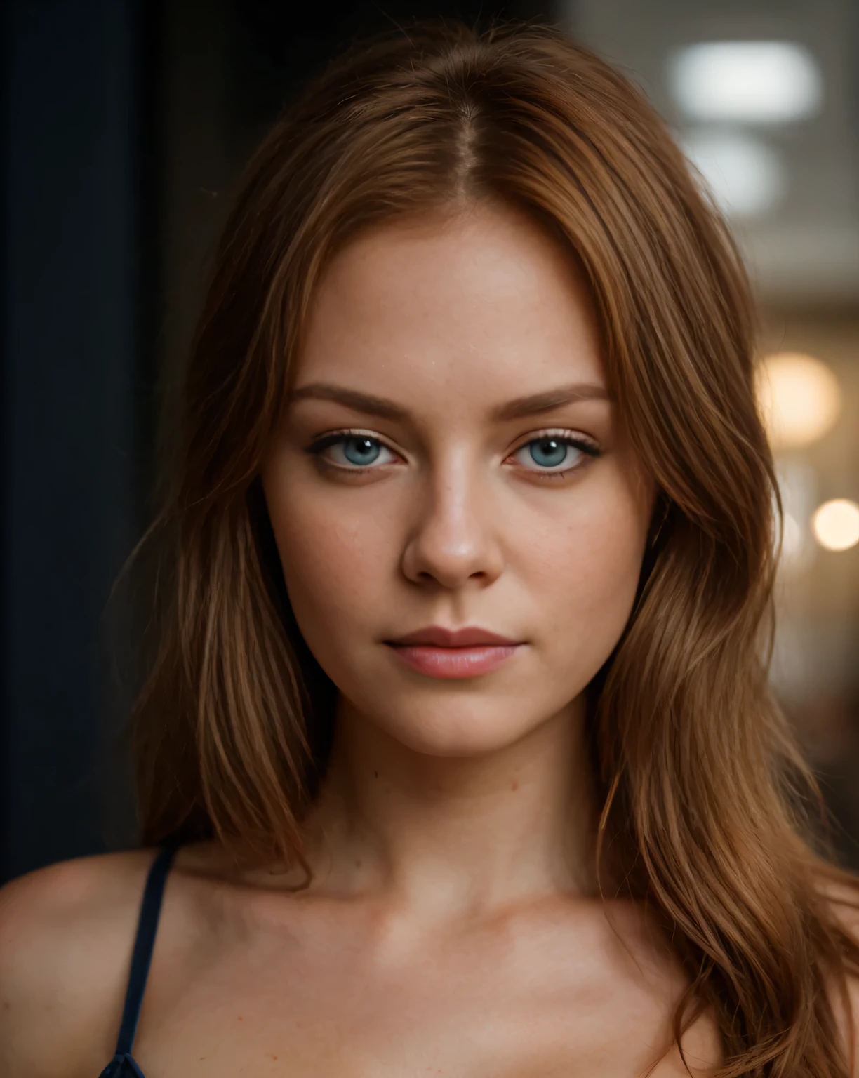 RAW photo, subject, 8k uhd, dslr, soft lighting, high quality, film grain, Fujifilm XT3, A Masterpiece, real life photo, of a seductive english woman ((with Shiny ginger hair and beautiful blue eyes)), ((detailed hair and skin texture)), wearing a seductive outfit.