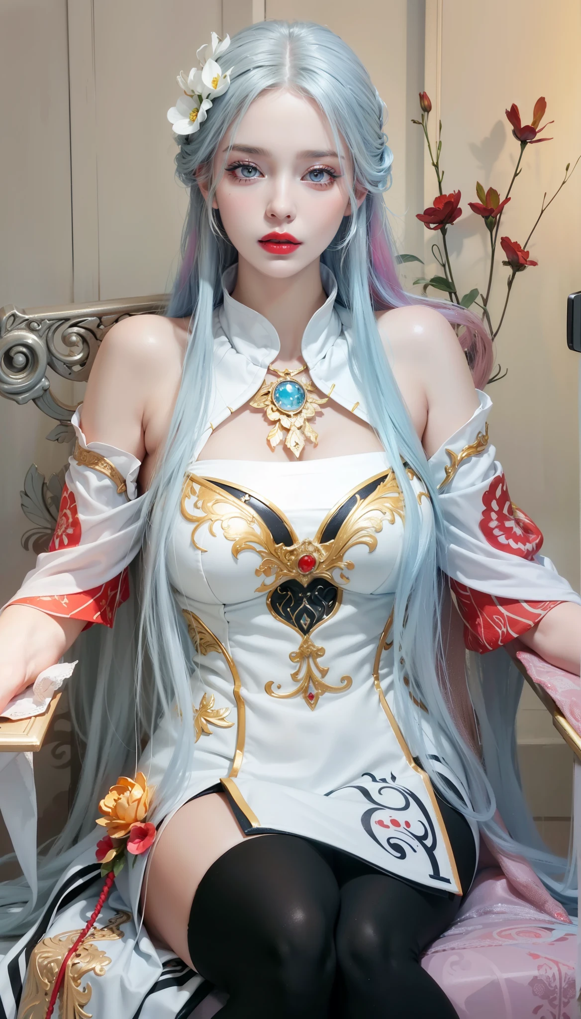 Royal princess,Super detailed, Delicate face, Stock Photography , Portrait 400, F1 Camera Lens.6, Colorful, Surrealism, Realistic textures, Dramatic Lighting, Thin Film Distiller 800 (8K, original photo, Better quality, masterpiece: 1.2), Super detailed, (Extremely delicate skin: 1.2), 8K 超高清, SLR camera, Soft Light, high quality.Fire Queen,Blue pupils,Apply red lipstick,Have a tattoo,The tattoo is very three-dimensional,Gorgeous and intricate tattoo designs,8K Mugshot,Large Breasts,Dark eyeshadow,Sexy thick lips(Red lipstick),Ice Princess,The facial features are very three-dimensional,