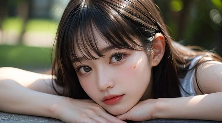 (Long Hair, bangs:1.2),(Wear a blazer:1.2),1 girl,Japanese,21 years old,(Small breasts:1.3),(Highest quality,masterpiece:1.3,超A high resolution,),(Ultra-detailed,Caustics),(Photorealistic:1.4,RAW shooting,)Ultra-Realistic Capture,Very detailed,High resolution 16K human skin close-up。 Natural skin texture、,Pores、、It needs to be detailed enough to be easily identifiable。 Skin should be even-toned and healthy looking。 Use natural light and colour, Sad expression, Looking at the camera, Perfect dynamic composition, Outdoor