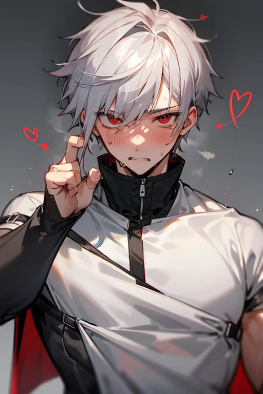 male、Gray Hair、Gray Hair、short hair、Red Eye、冷血なmale、good looking、Cold Face、Well-formed face、Well-built、painful、blush、Sweat、Hard look、Hearts in the eyes、Painful voice、sexy、sexyな服装