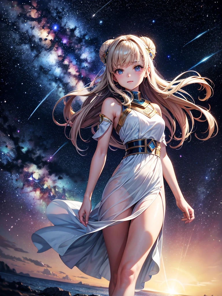 Highest quality,Highest Resolution,universe,Beautiful girl from the future,Earth in the background,Milky Way,