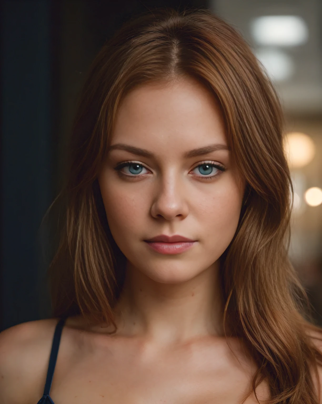 RAW photo, subject, 8k uhd, dslr, soft lighting, high quality, film grain, Fujifilm XT3, A Masterpiece, real life photo, of a seductive english woman ((with Shiny ginger hair and beautiful blue eyes)), ((detailed hair and skin texture)), wearing a seductive outfit.