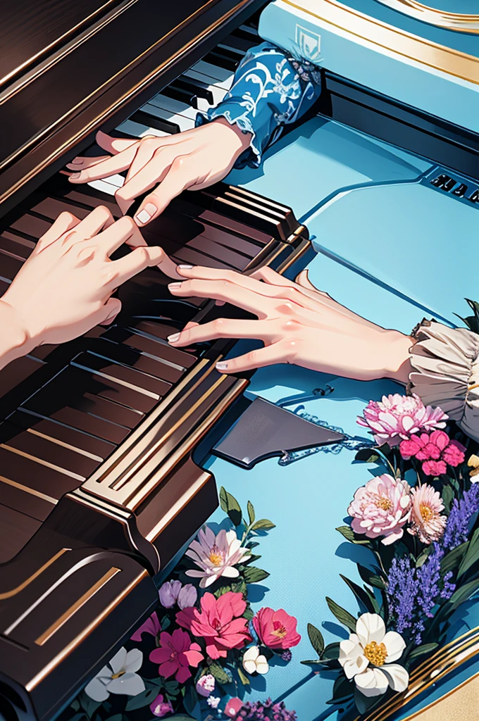 detailed hands, hand, masterpiece, best quality, woman's hand, small hands, small hands, woman's hand, girl hands, playing the piano,