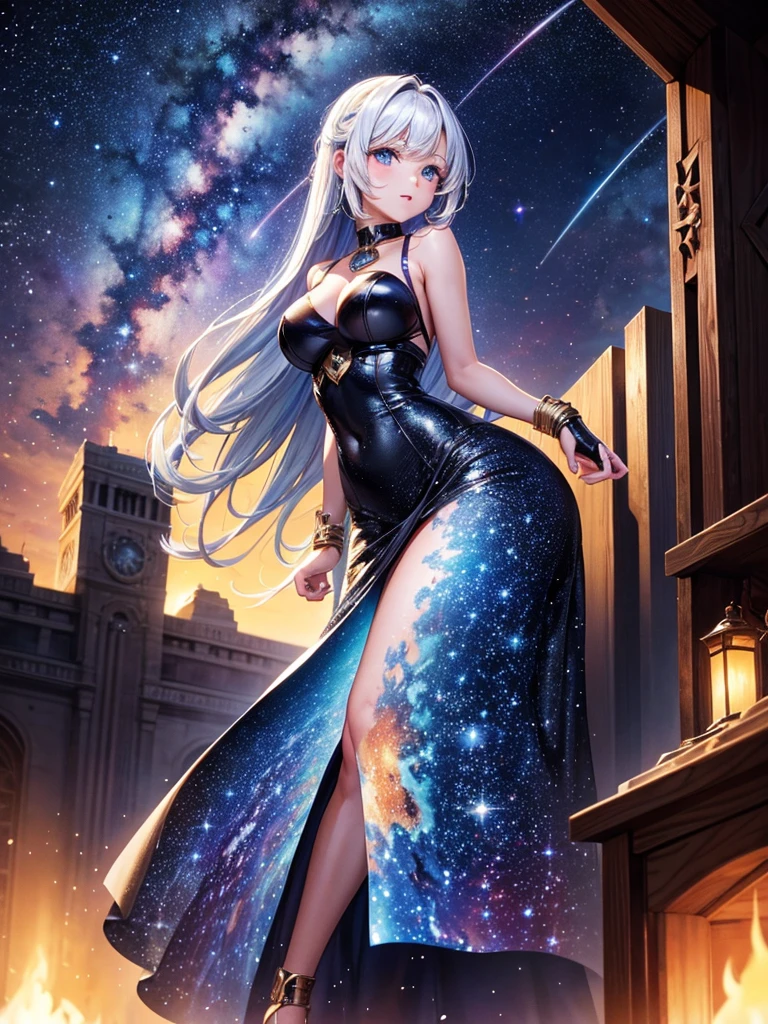 Highest quality,Highest Resolution,universe,Beautiful girl from the future,Earth in the background,Milky Way,